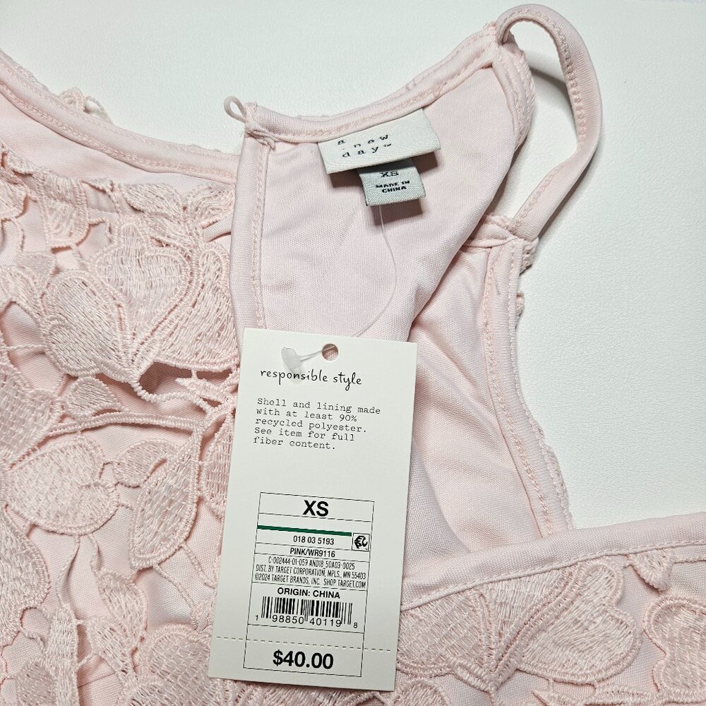 Cottagecore Pastel Pink Mini Scalloped Lace Halter Dress, A New Day™, XS, NWT - Picture 4 of 9